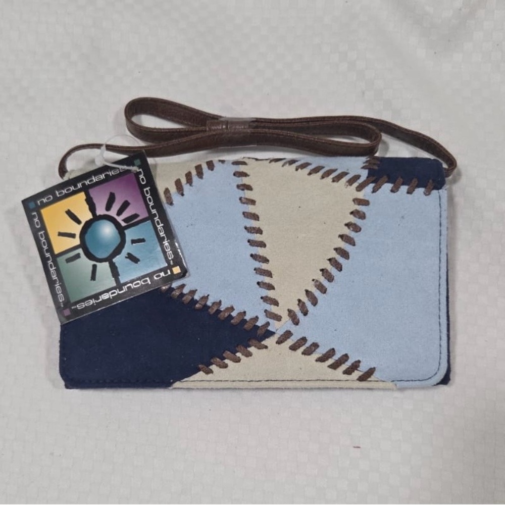 No Boundaries Crossbody Wallet - Blue & Beige Patchwork Design